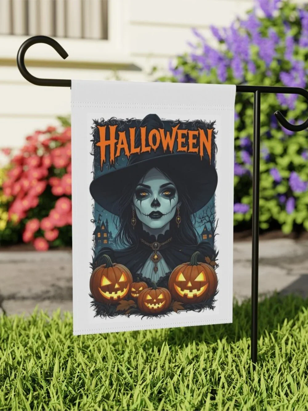 Halloween Witch Pumpkin Garden Flag Outdoor Decor
